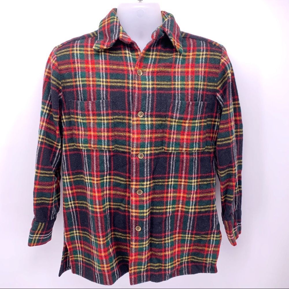 VINTAGE Plaid Wool Flannel Mens Button Down Shirt Shacket Size M/L - Picture 1 of 4